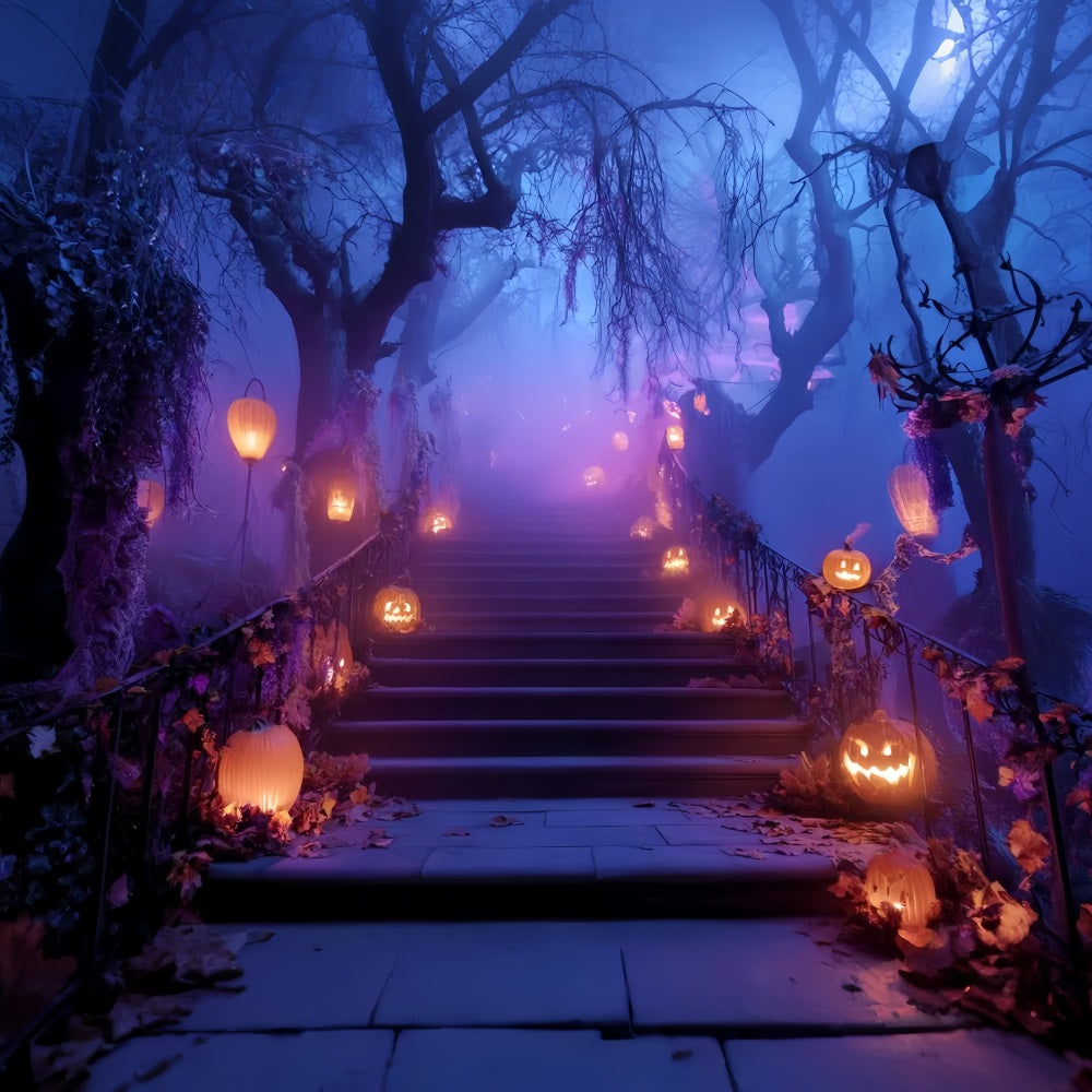 Halloween-Farbhintergrund Kürbislaterne Treppenweg Gruselige Halloween-Hintergründe TWW59-76