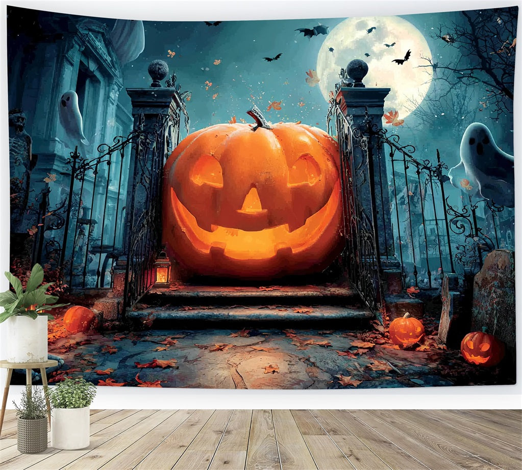 Halloween-Gruselhintergrund Riesenkürbis Gespenstisches Tor Halloween-Fotohintergrundideen TWW59-79
