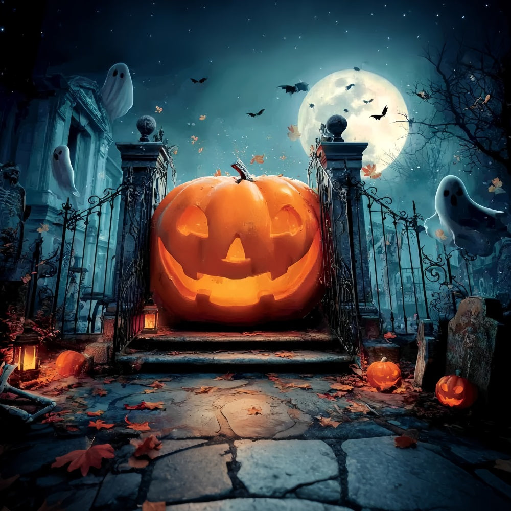 Halloween-Gruselhintergrund Riesenkürbis Gespenstisches Tor Halloween-Fotohintergrundideen TWW59-79