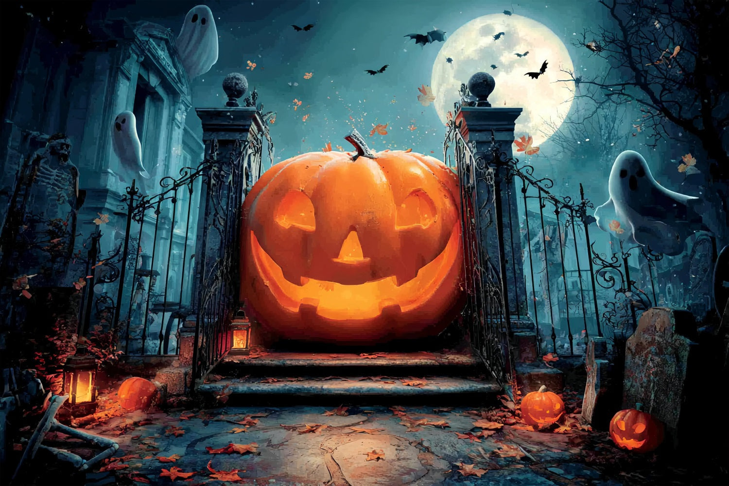 Halloween-Gruselhintergrund Riesenkürbis Gespenstisches Tor Halloween-Fotohintergrundideen TWW59-79