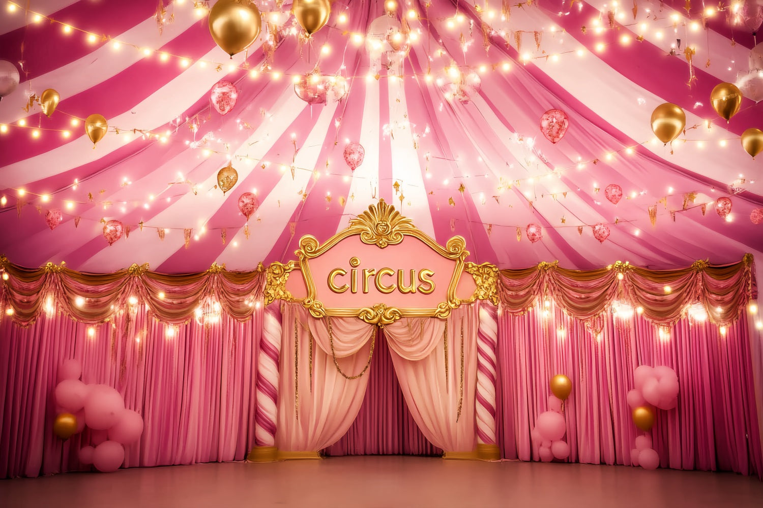 Karnevalszelt-Fotohintergrund Rosa Goldener Glamour Saal Rosa Zirkus-Fotohintergrund TWW59-8