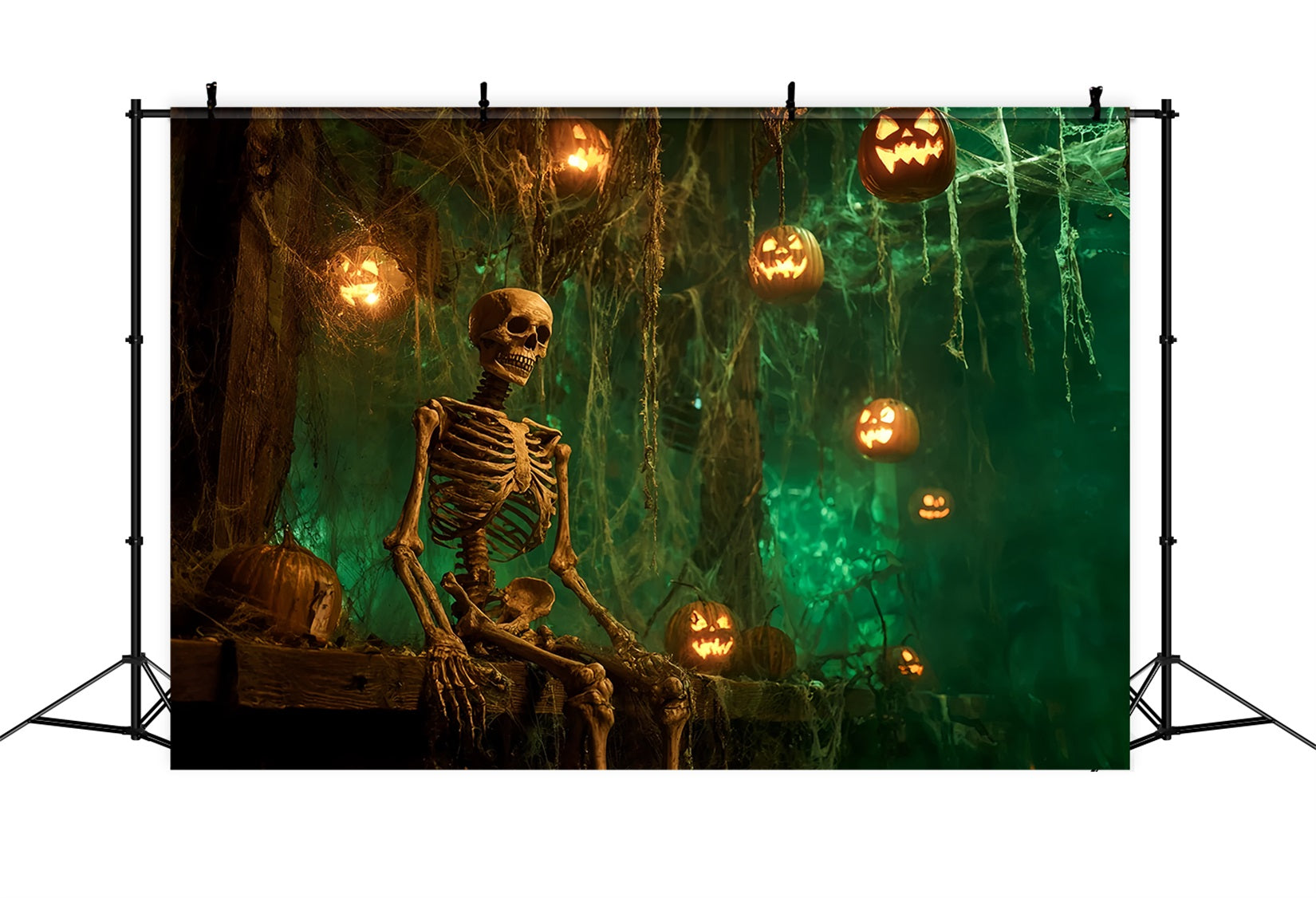 Halloween-Grusel-Fotohintergrund Skelett Laterne Spukwald Gruseliger Halloween-Fotohintergrund TWW59-82