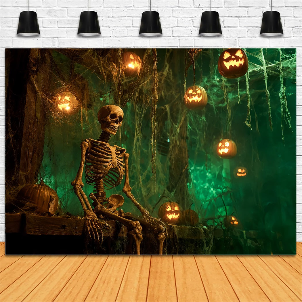 Halloween-Grusel-Fotohintergrund Skelett Laterne Spukwald Gruseliger Halloween-Fotohintergrund TWW59-82