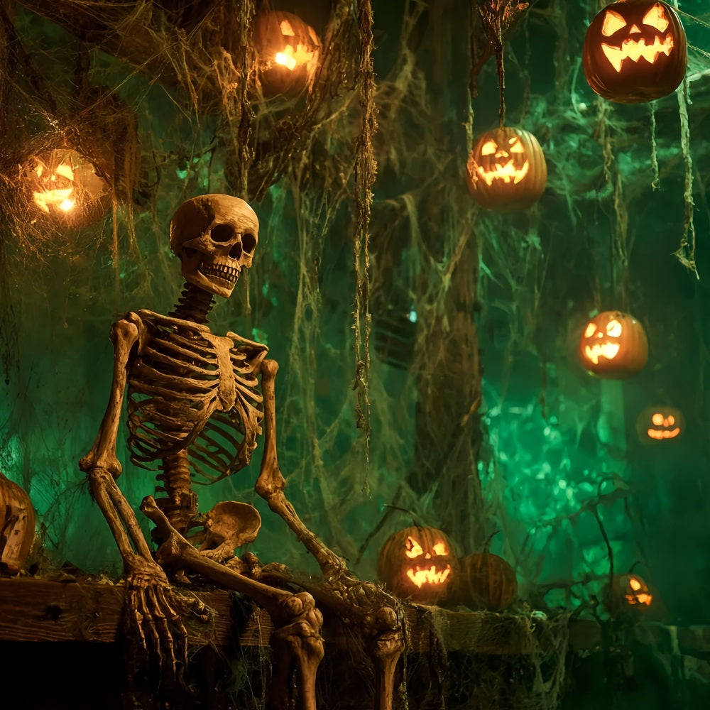 Halloween-Grusel-Fotohintergrund Skelett Laterne Spukwald Gruseliger Halloween-Fotohintergrund TWW59-82