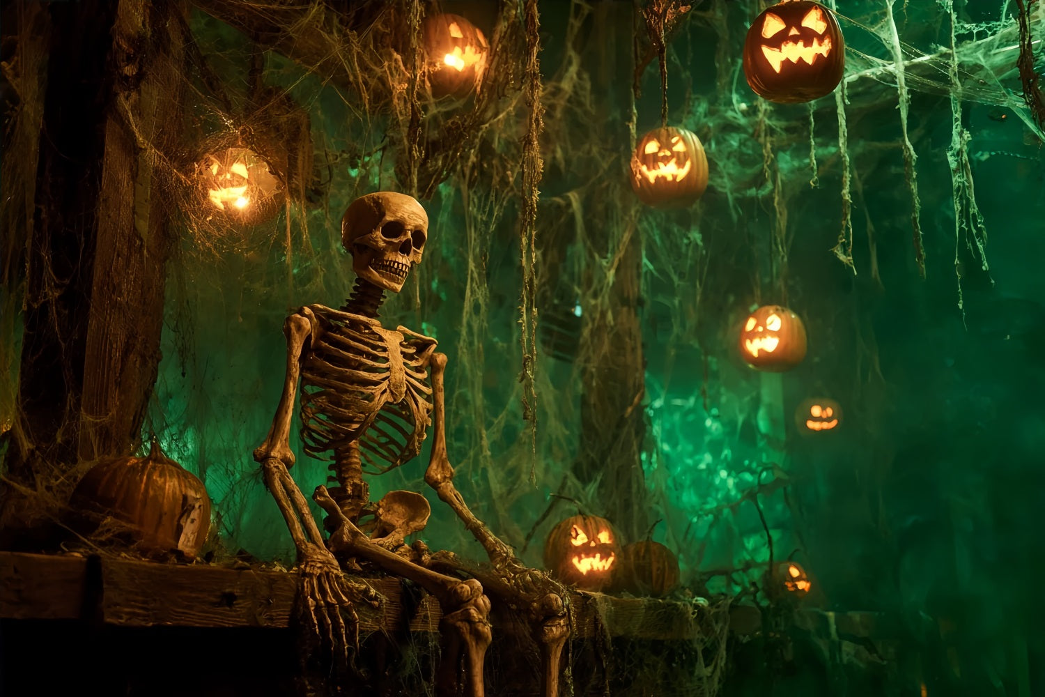 Halloween-Grusel-Fotohintergrund Skelett Laterne Spukwald Gruseliger Halloween-Fotohintergrund TWW59-82