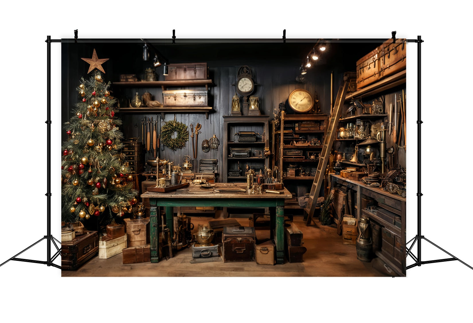 Weihnachtsmann-Werkstatt Fotohintergrund Vintage-Werkstatt Festliche Dekoration WeihnachtsFotohintergrund für Fotos TWW59-88