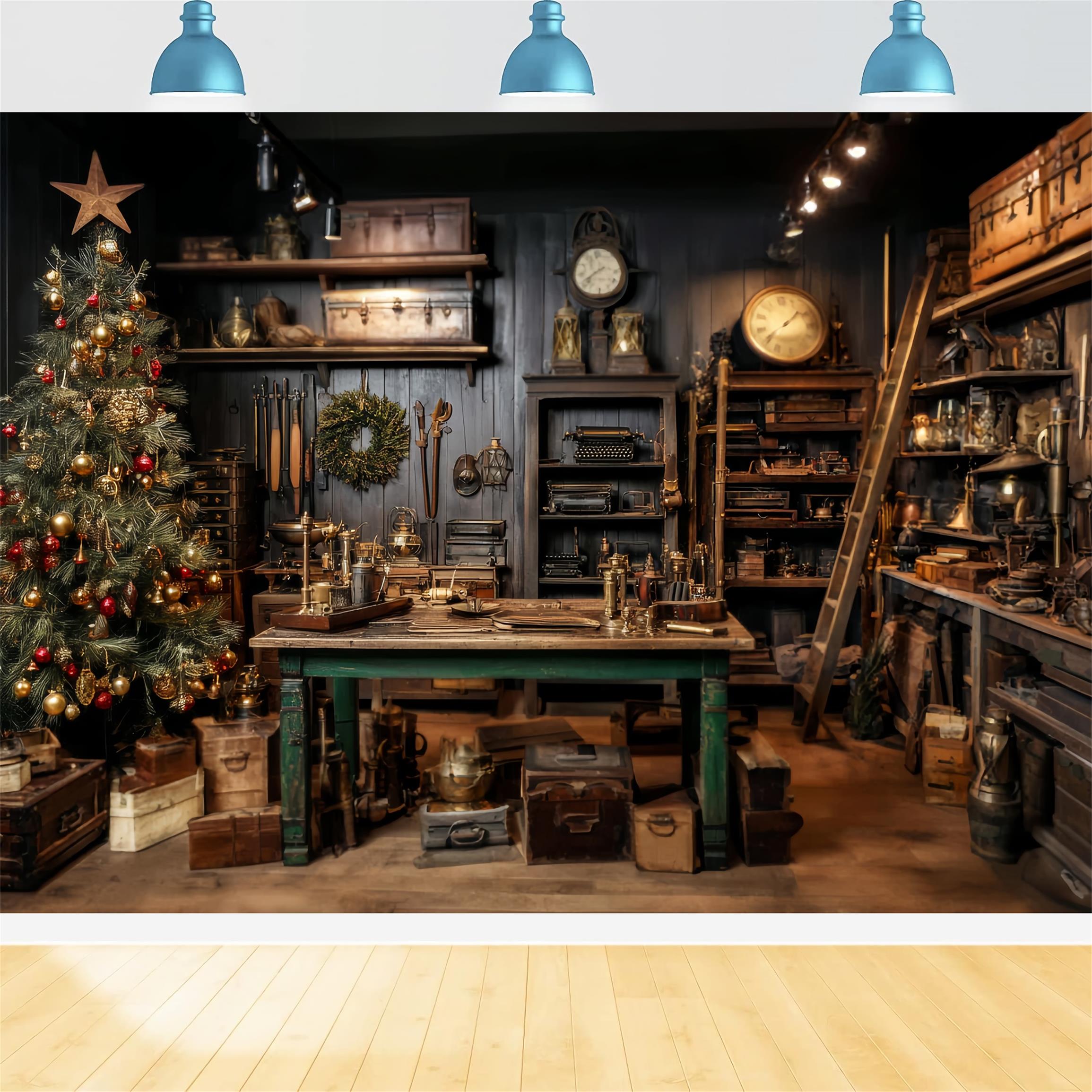 Weihnachtsmann-Werkstatt Fotohintergrund Vintage-Werkstatt Festliche Dekoration WeihnachtsFotohintergrund für Fotos TWW59-88