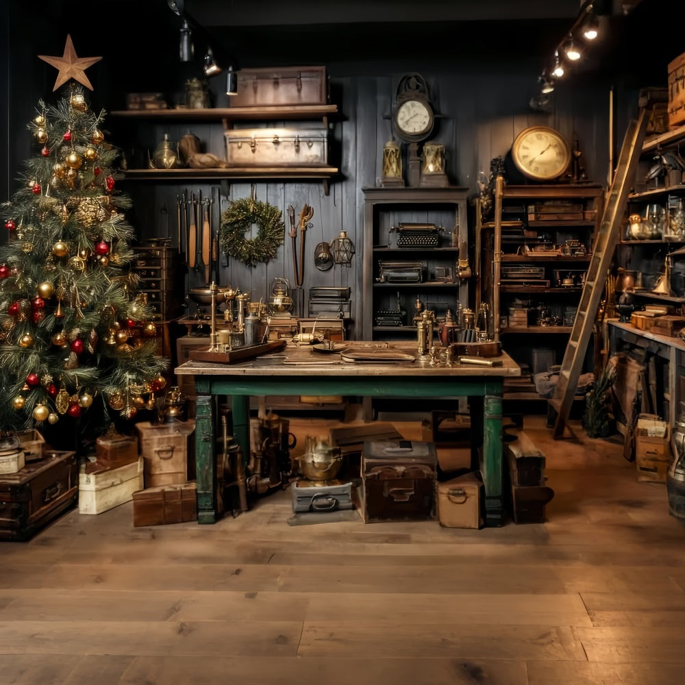 Weihnachtsmann-Werkstatt Fotohintergrund Vintage-Werkstatt Festliche Dekoration WeihnachtsFotohintergrund für Fotos TWW59-88
