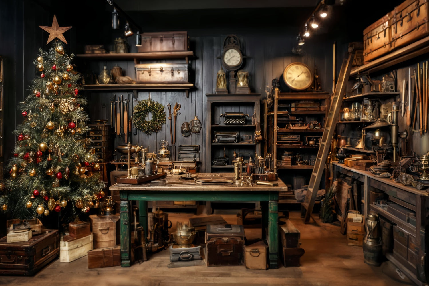 Weihnachtsmann-Werkstatt Fotohintergrund Vintage-Werkstatt Festliche Dekoration WeihnachtsFotohintergrund für Fotos TWW59-88