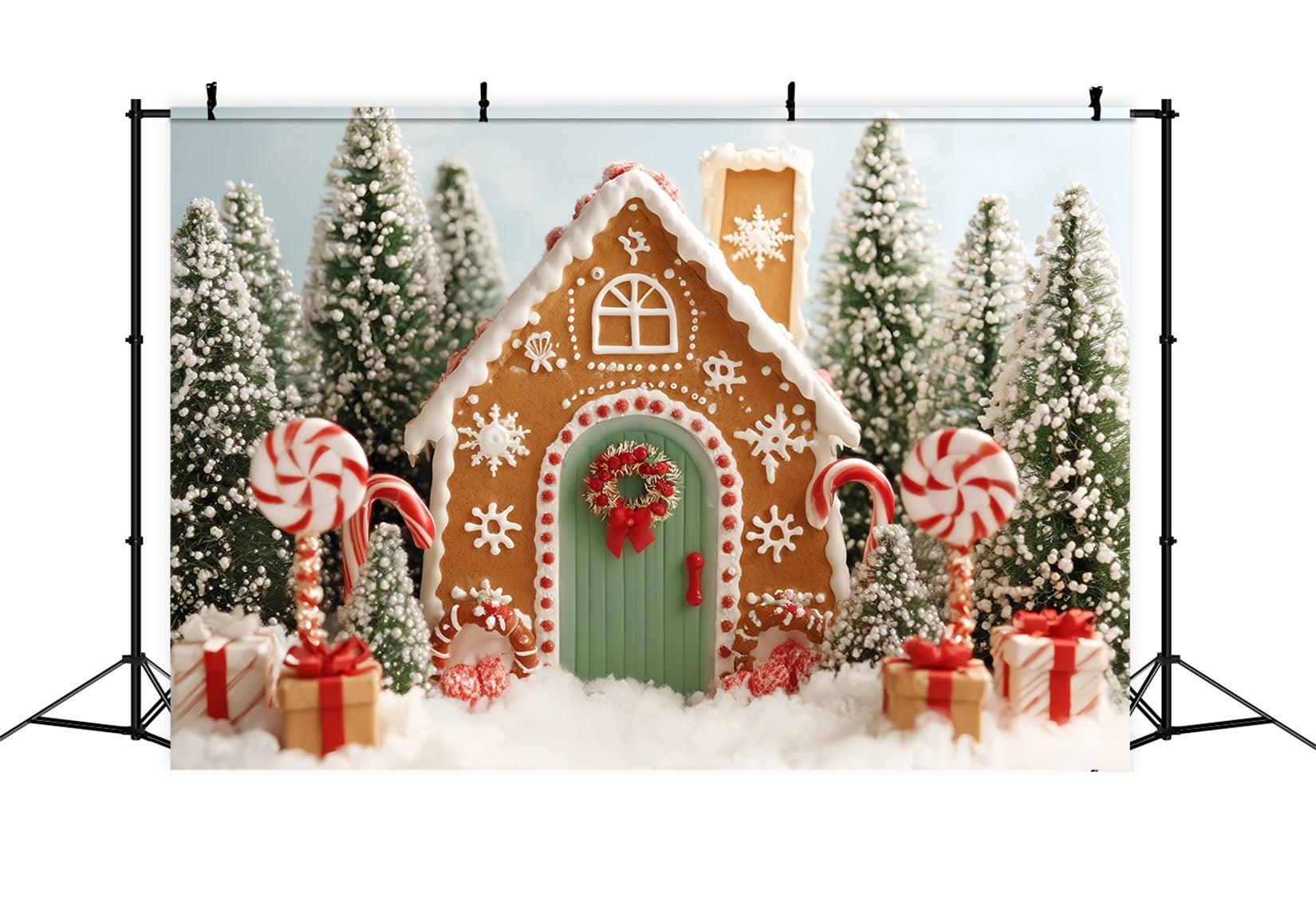 Lebkuchenhaus Fotohintergrund Süßigkeitenwald Lebkuchenhaus Weihnachtshintergründe für Fotos TWW59-89