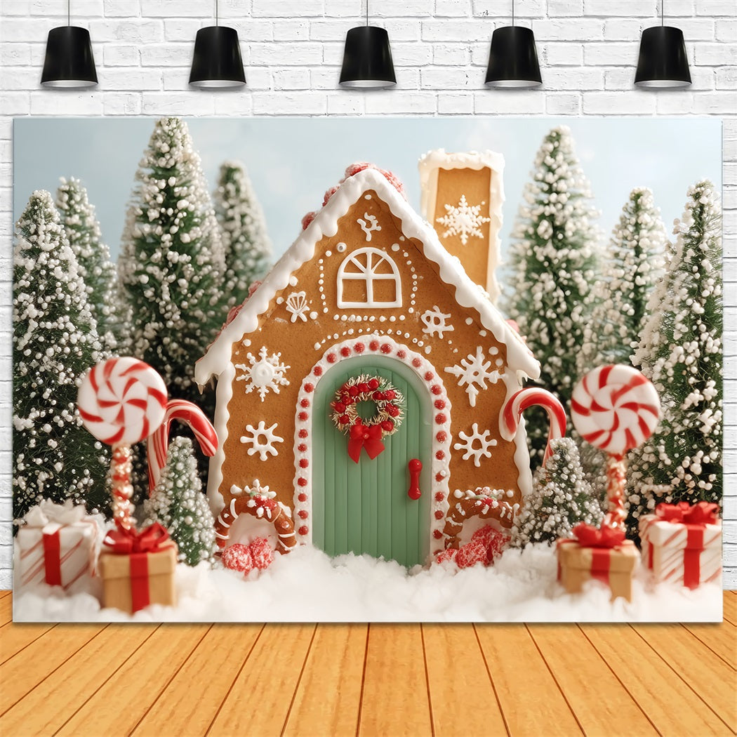 Lebkuchenhaus Fotohintergrund Süßigkeitenwald Lebkuchenhaus Weihnachtshintergründe für Fotos TWW59-89