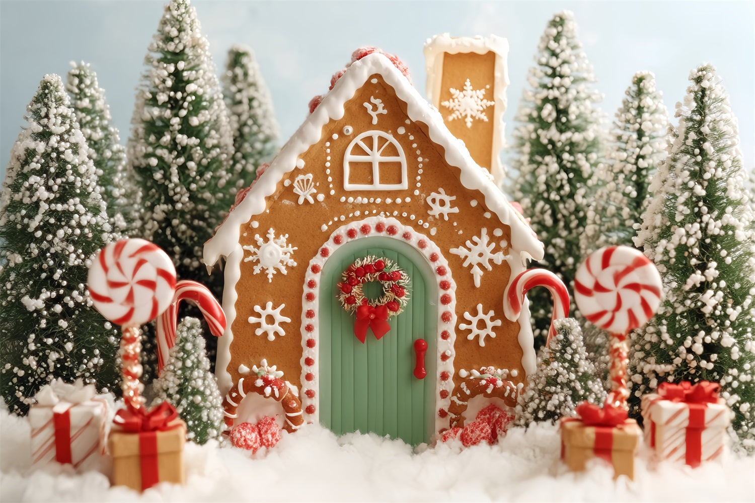 Lebkuchenhaus Fotohintergrund Süßigkeitenwald Lebkuchenhaus Weihnachtshintergründe für Fotos TWW59-89