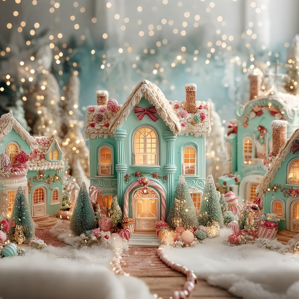 Lebkuchenhaus Fotohintergrund Süßigkeiten-Dorf Lebkuchenhäuser WeihnachtsFotohintergrund-Ideen TWW59-94