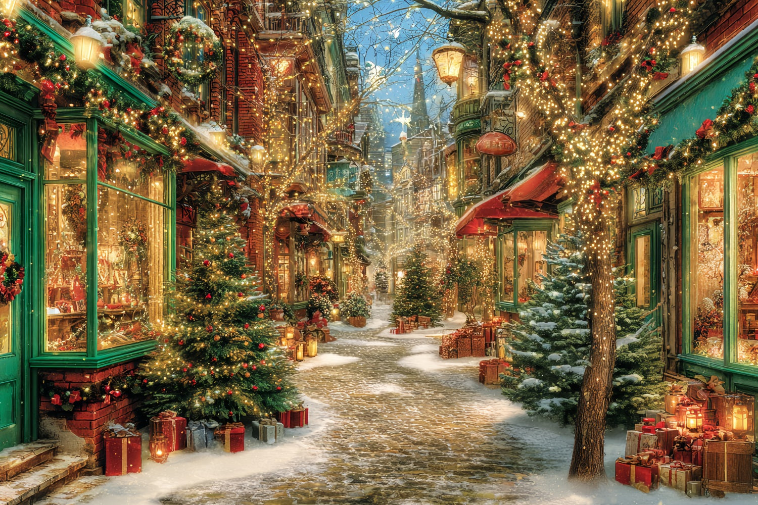 Weihnachtsdorf Fotohintergrund Funkelnde Straßenlaternen Weihnachtshintergründe für Fotos TWW59-97