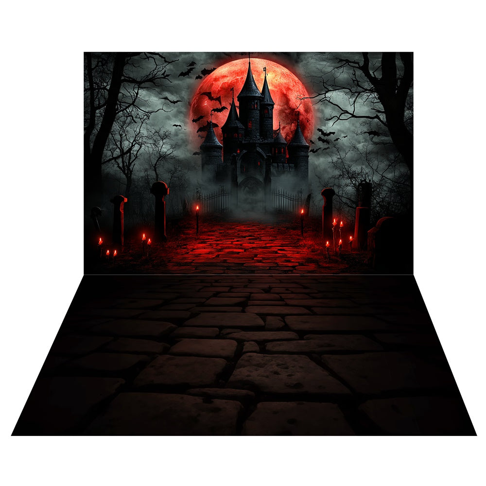 Blutmond-Schloss-Hintergrund+Kieselstein-Bodenhintergrund TWW6-51