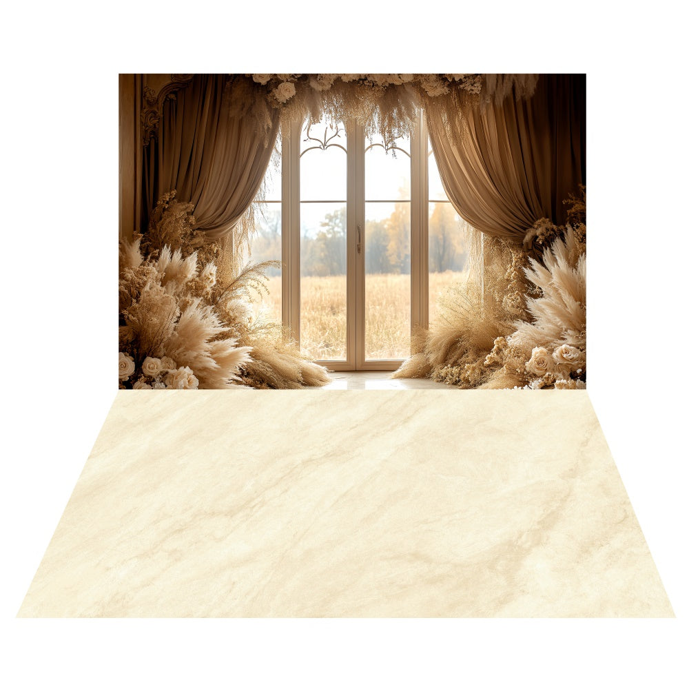 Goldene Drape Fensterhintergrund+Soft Beige Bodenhintergrund TWW6-85