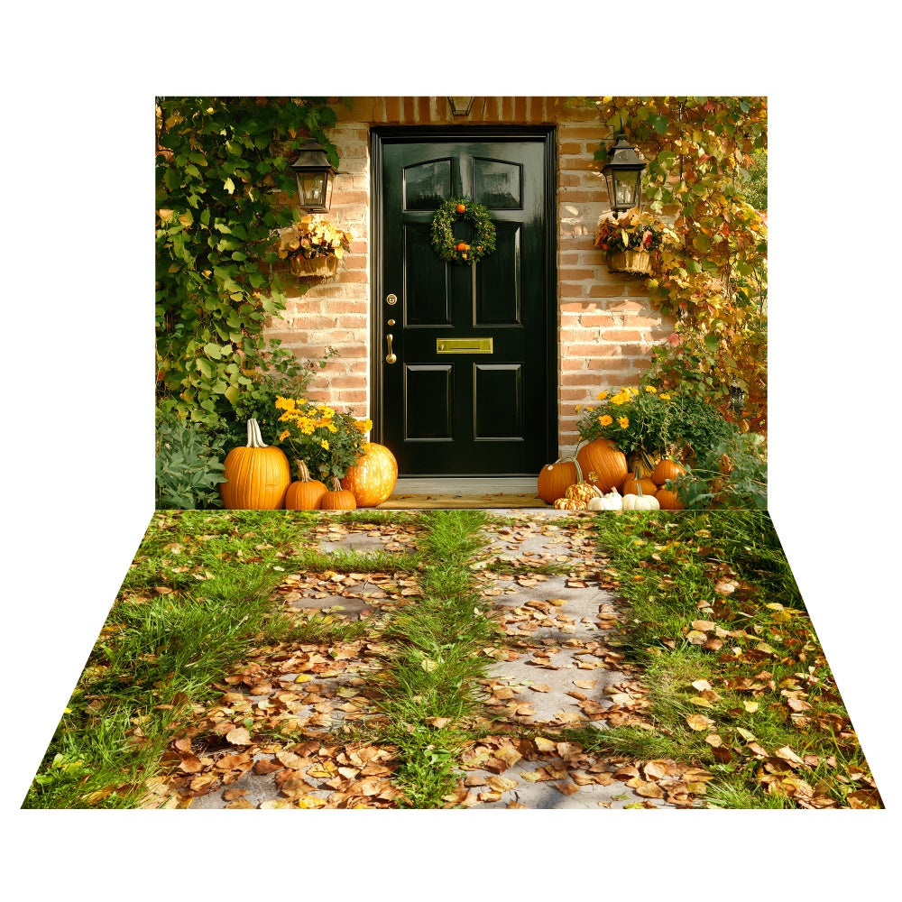 Herbstgarten Veranda Hintergrund+Laubweg Boden Hintergrund TWW6-91