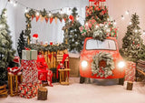 Rotes Auto Weihnachtsdekor Neujahr Lichter Fotohintergrund KAT-181