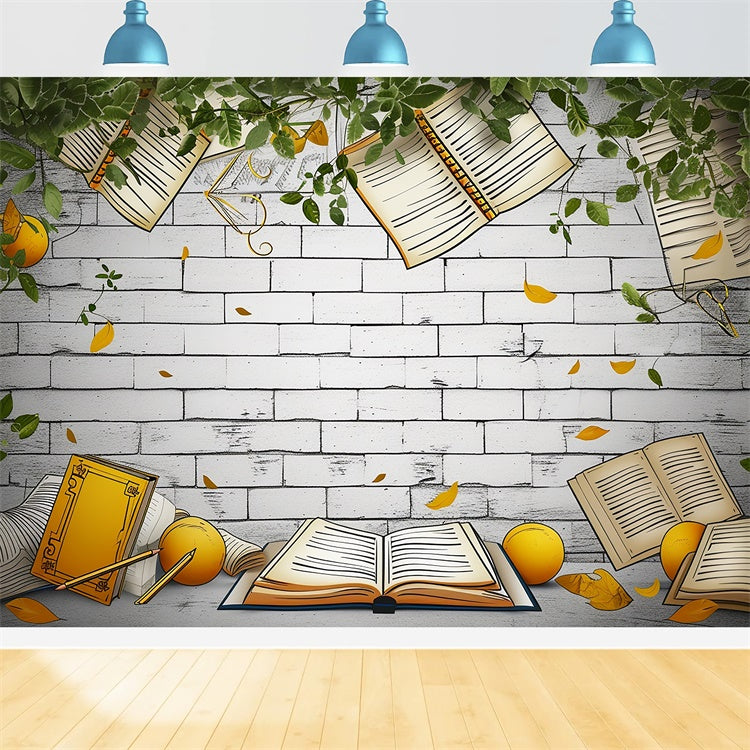 Welttag des Buches Backdrop Schwebende Bücher Backdrop Backsteinmauer XY2-62