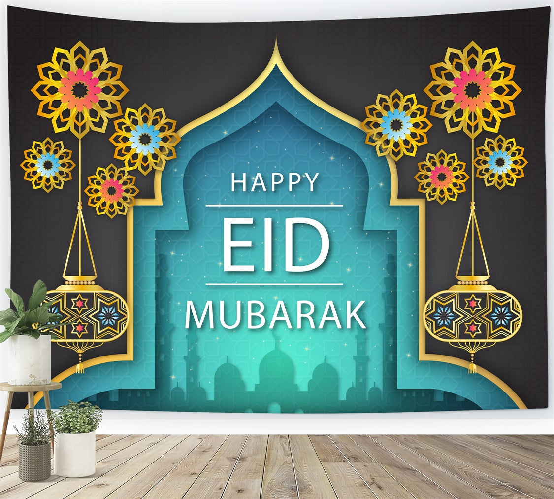 Eid Mubarak Backdrop Heiliger Torbogen Goldene Laterne Backdrop XY2-77