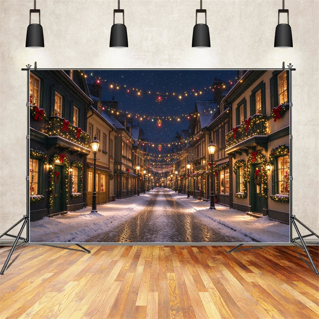 Weihnachtsdorf-Hintergrund Beleuchtete Verschneite Straße ZTT610-14