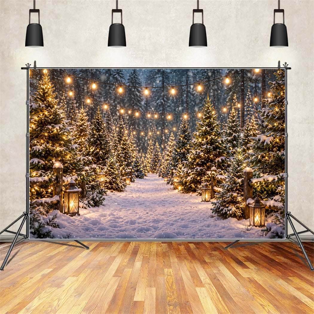 Weihnachtsbaumfarm-Hintergrund Verschneiter Laternenwaldweg ZTT610-16