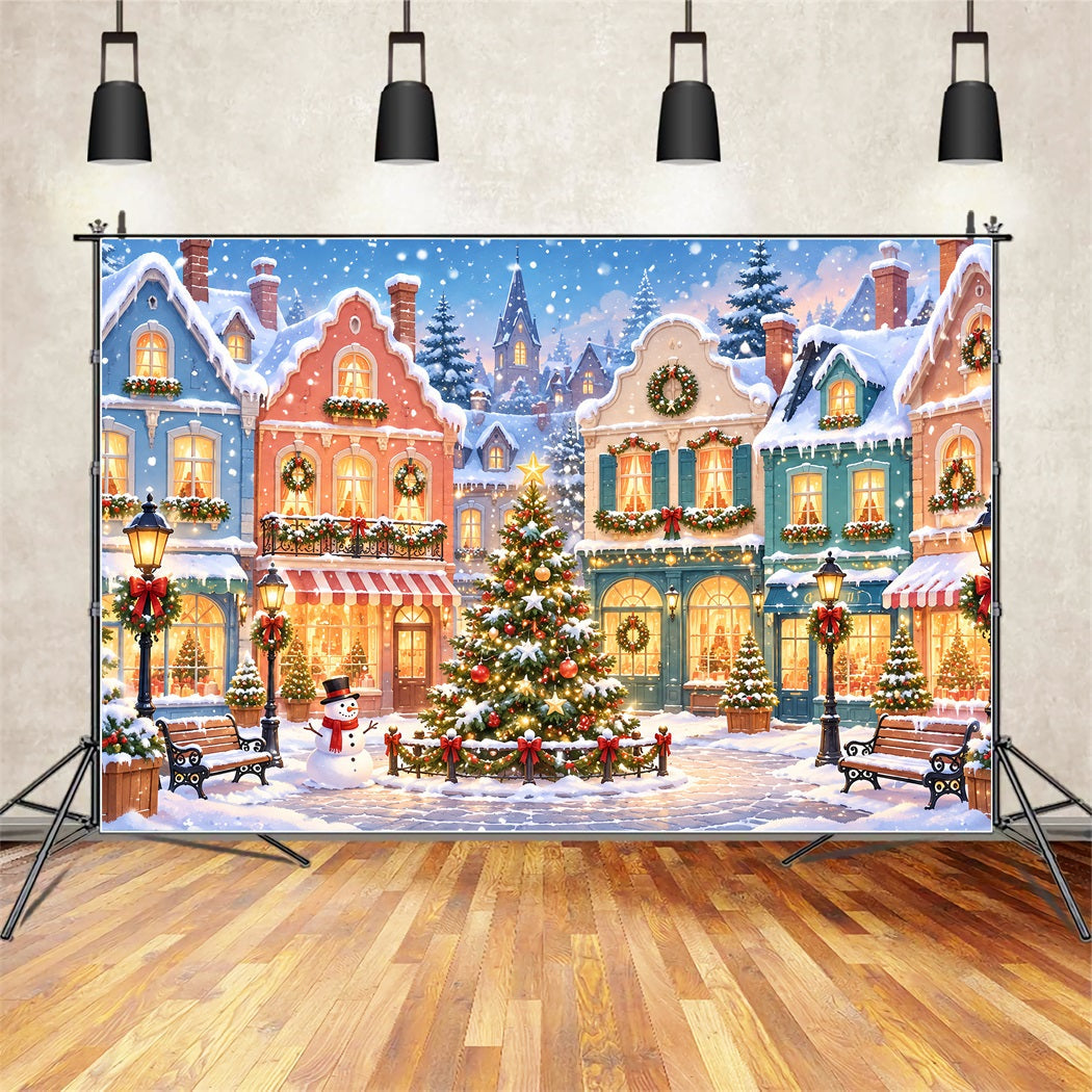 Weihnachtsstadt-Hintergrund Verschneiter Pastellfarbener Dorfplatz ZTT610-17