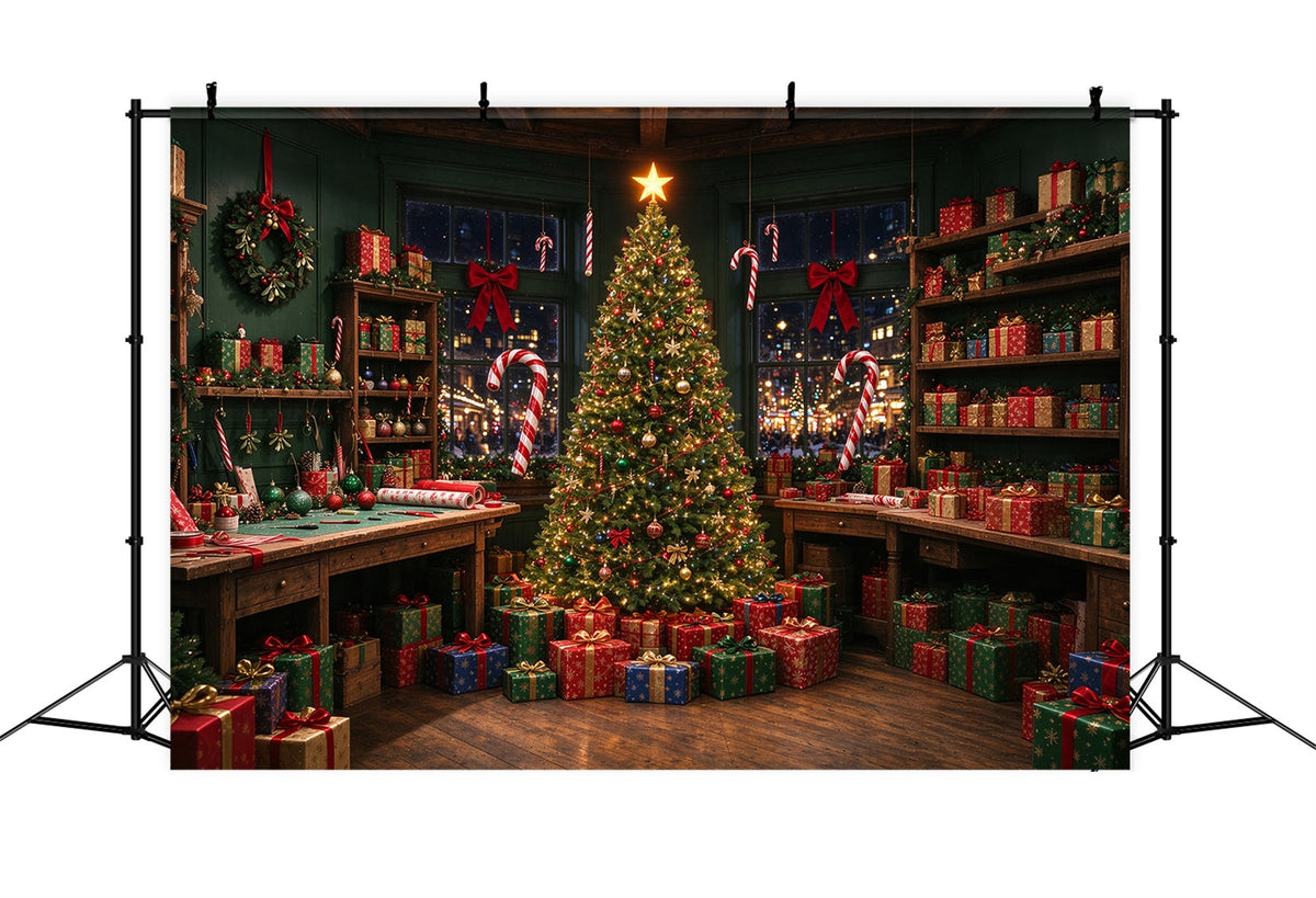 Weihnachtlicher Santa-Hintergrund Festliche Geschenkverpackungswerkstatt ZTT610-2