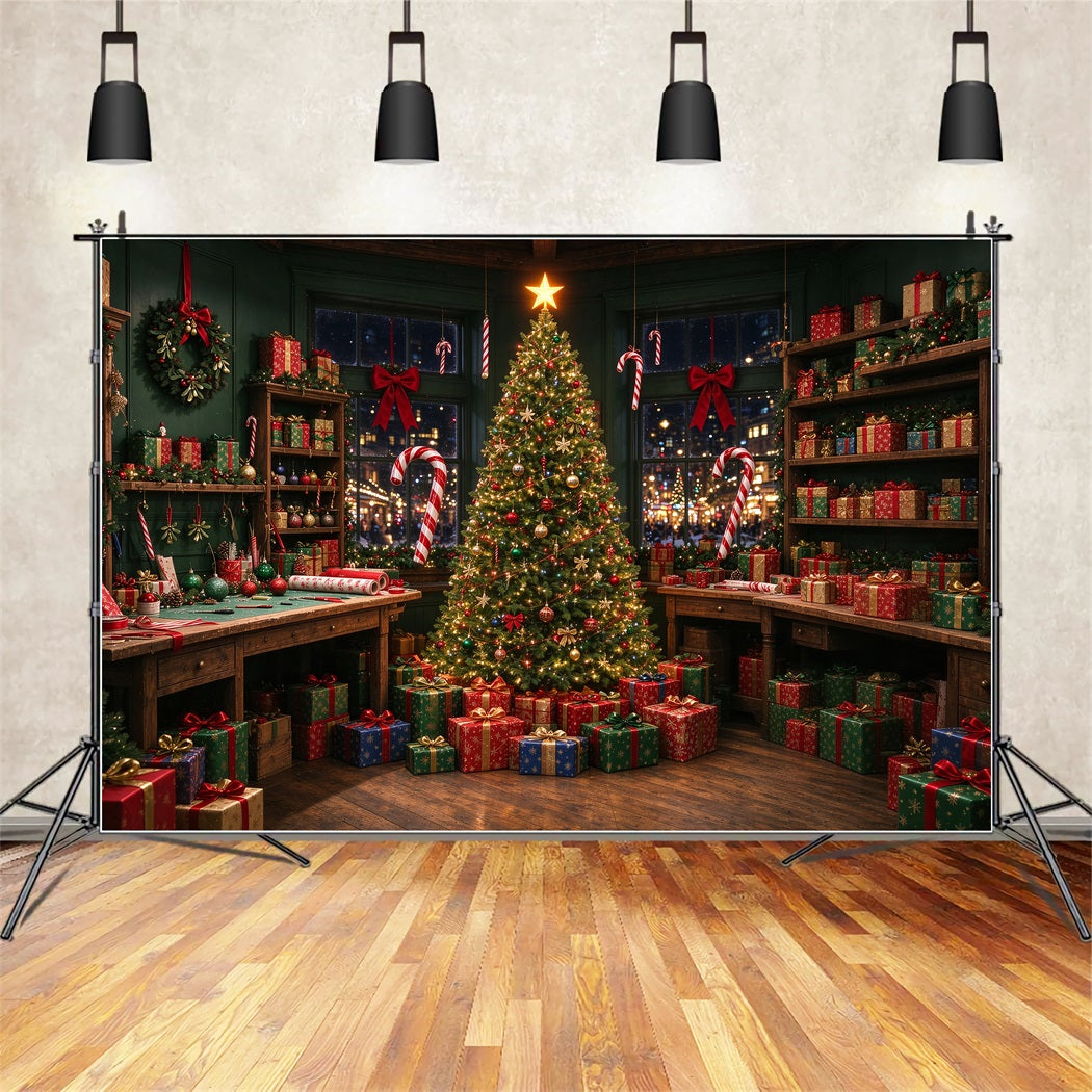 Weihnachtlicher Santa-Hintergrund Festliche Geschenkverpackungswerkstatt ZTT610-2