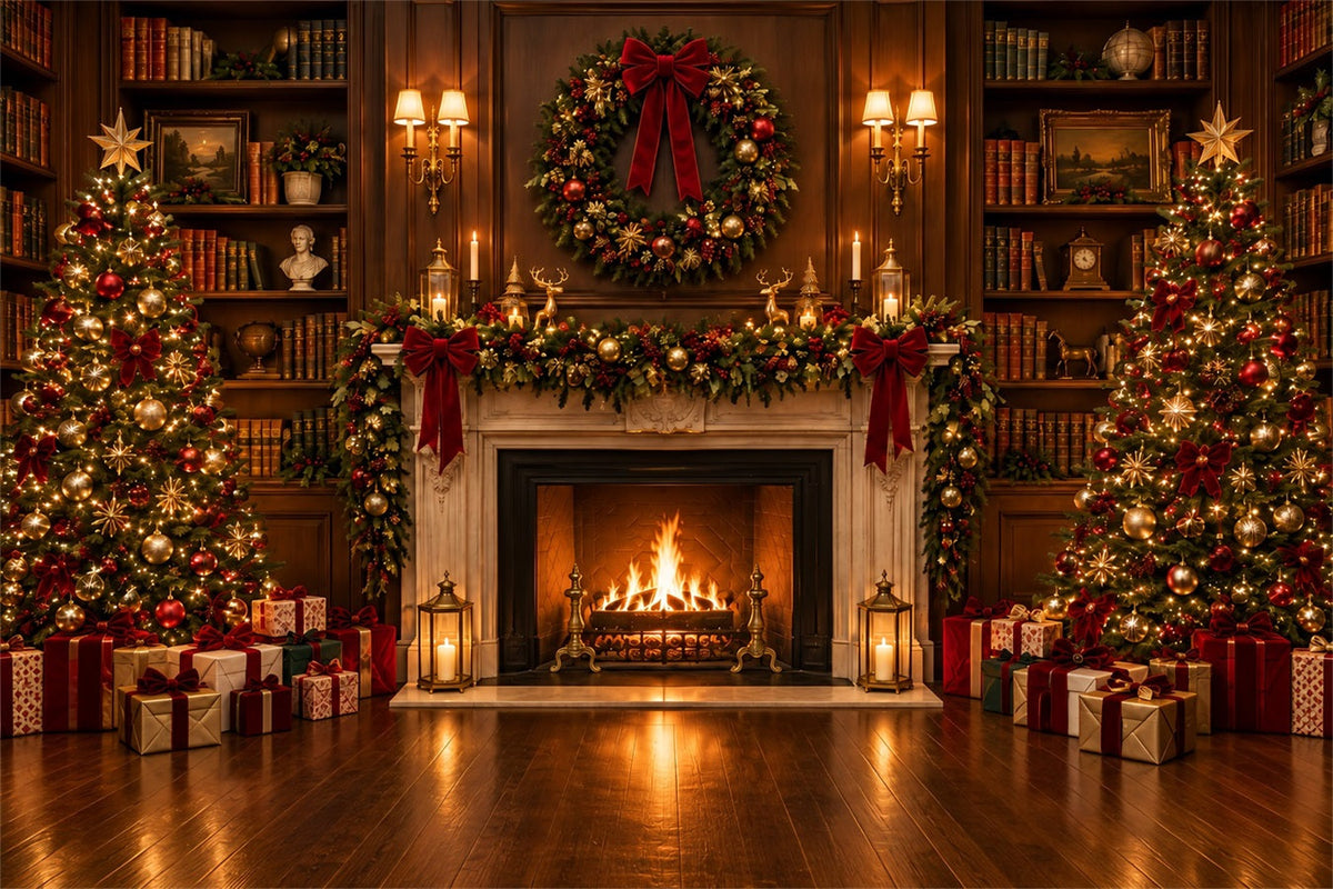 Weihnachtlicher Fotohintergrund Prächtige Bibliothek Mit Kamin ZTT610-21