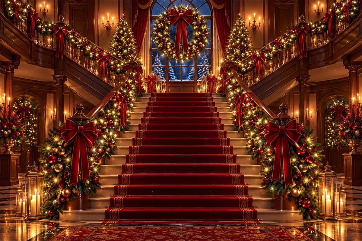 Weihnachtlicher Szenenhintergrund Verzierte Treppe Mit Rotem Teppich ZTT610-25
