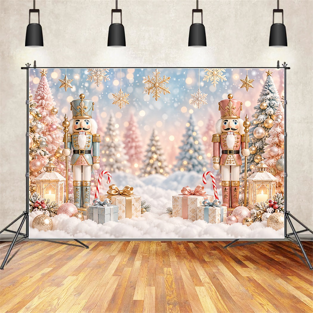 Weihnachtlicher Fotohintergrund Pastellfarbene Bäume Schnee-Bokeh Nussknacker ZTT610-26