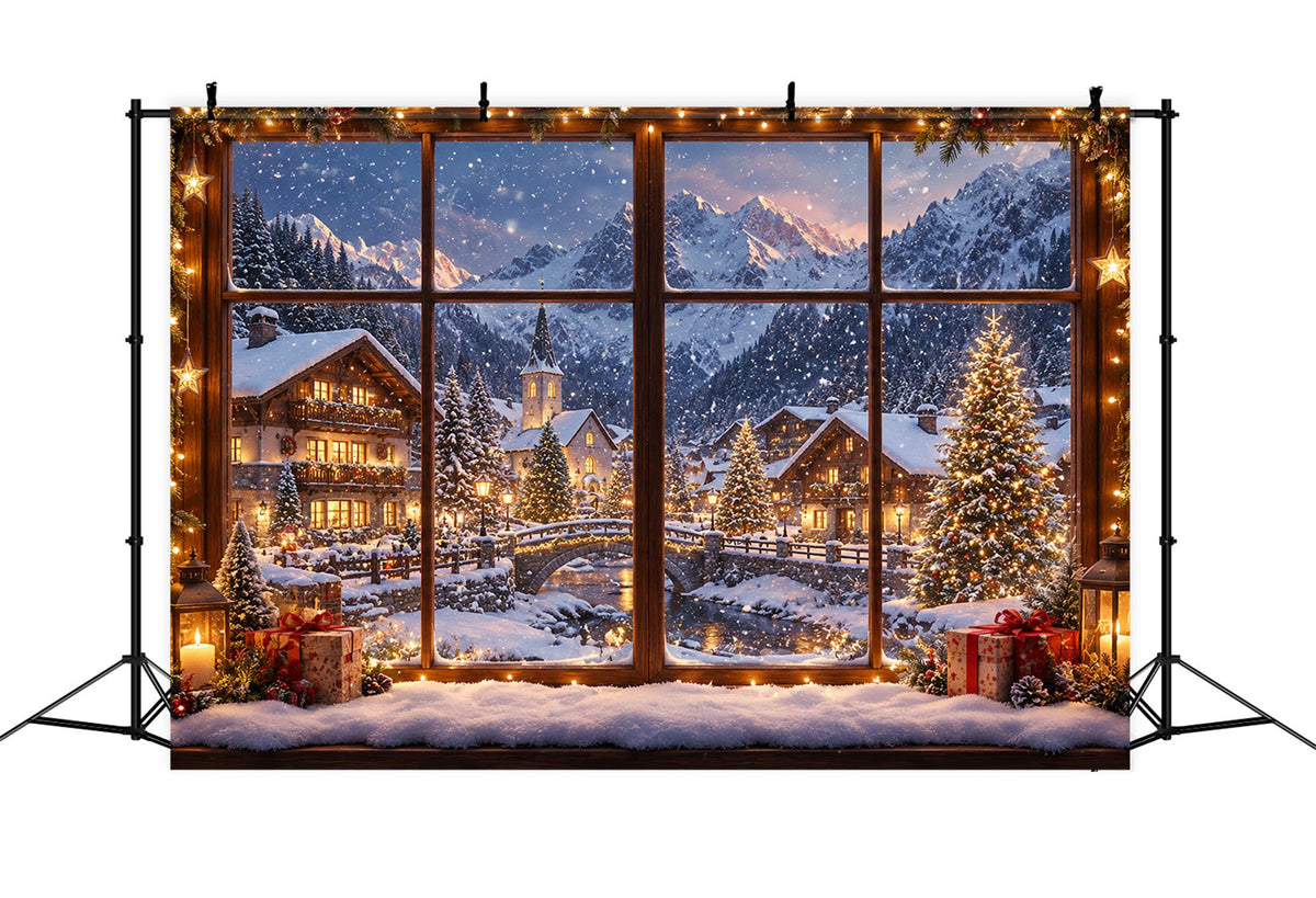 Winterlicher Weihnachtshintergrund Verschneites Alpenhausfenster ZTT610-27