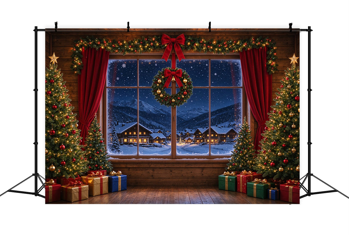Weihnachtlicher Santa-Hintergrund Verschneites Dorf Fenster-Rückzugsort ZTT610-3