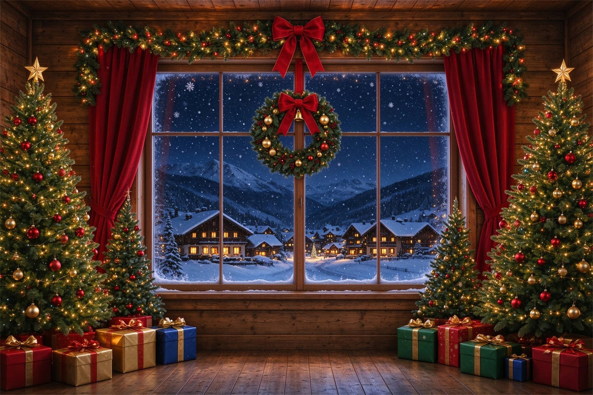 Weihnachtlicher Santa-Hintergrund Verschneites Dorf Fenster-Rückzugsort ZTT610-3