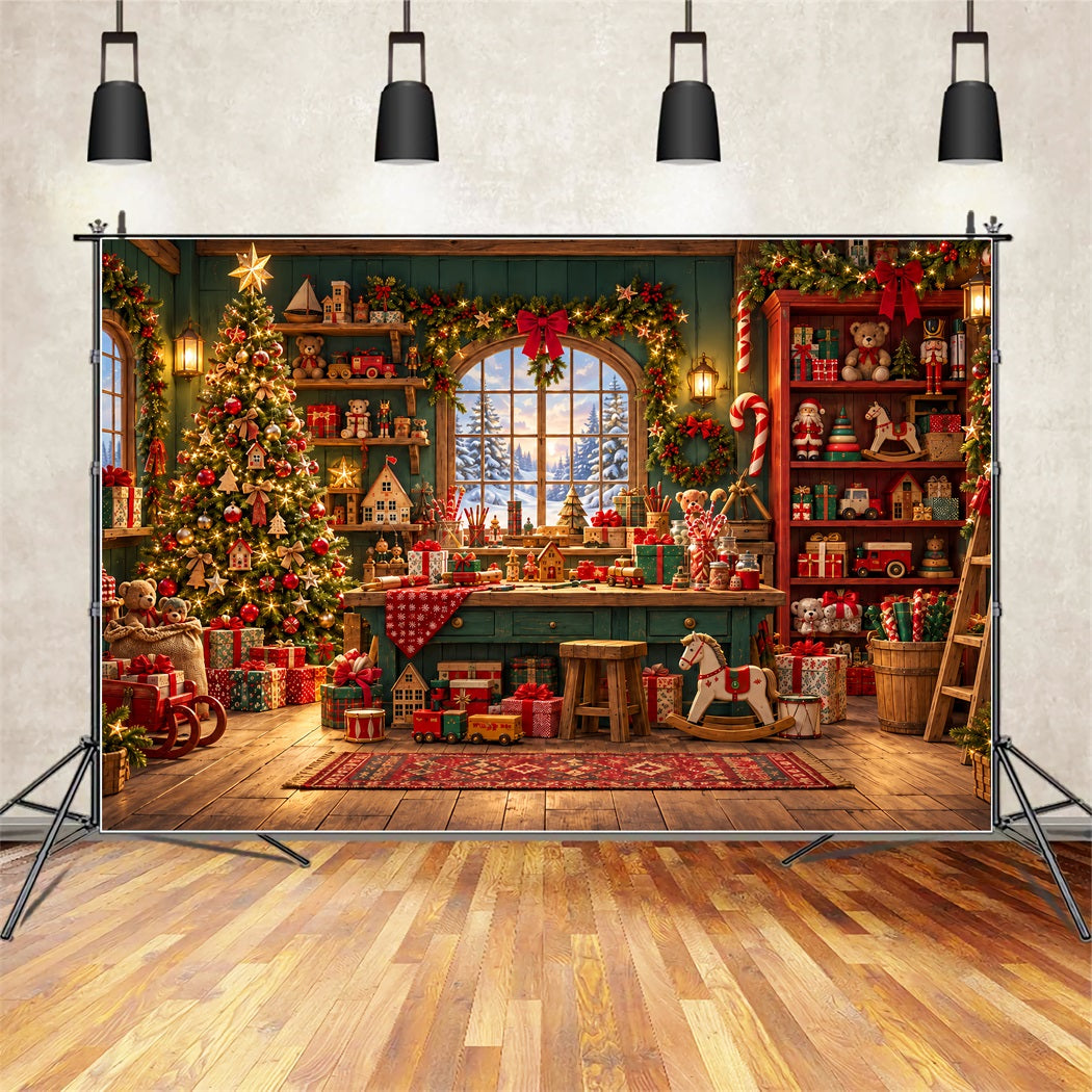 Weihnachtlicher Santa-Werkstatt-Hintergrund Rustikale Spielzeugwerkstatt ZTT610-32