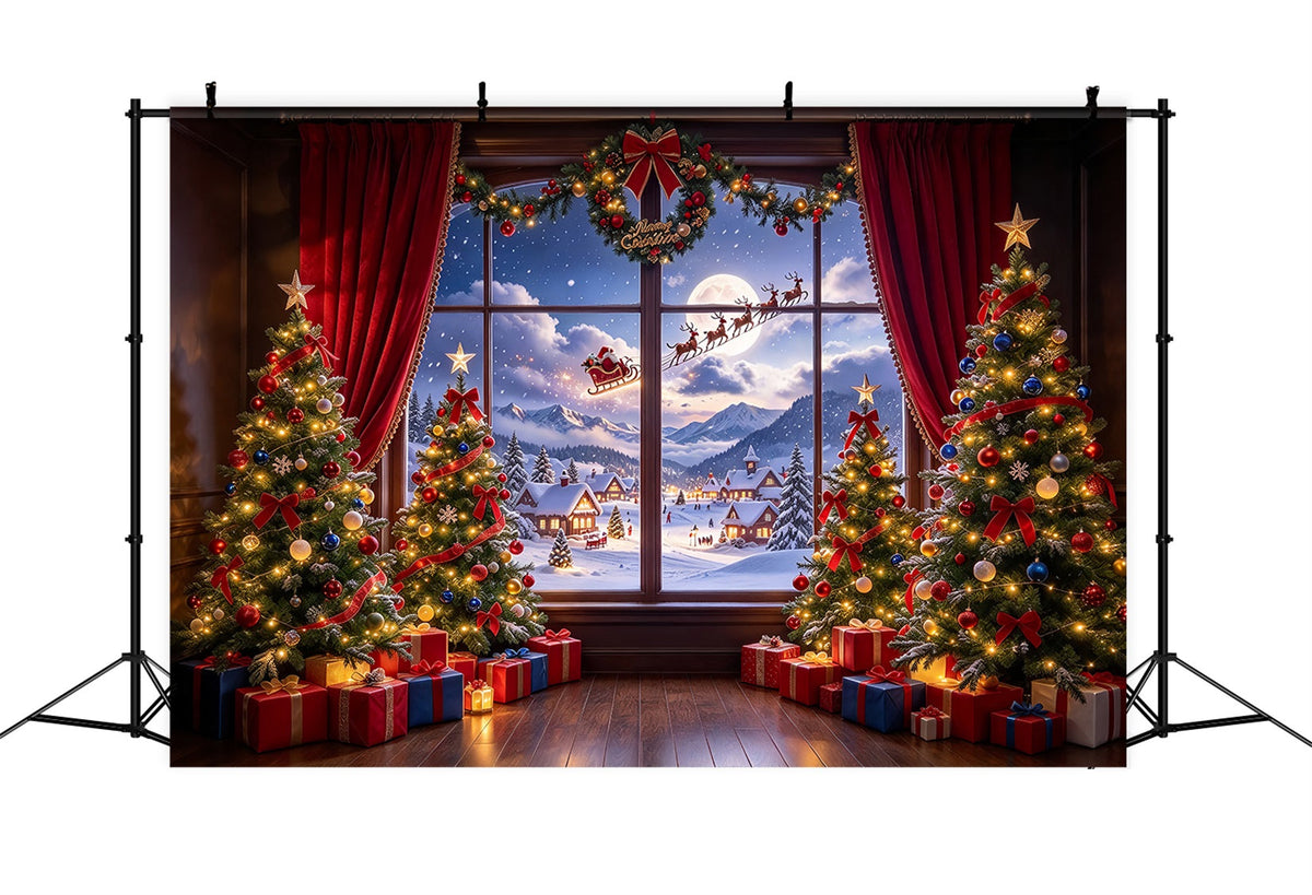 Weihnachtlicher Santa-Hintergrund Fensterblick Schlitten Schnee ZTT610-33