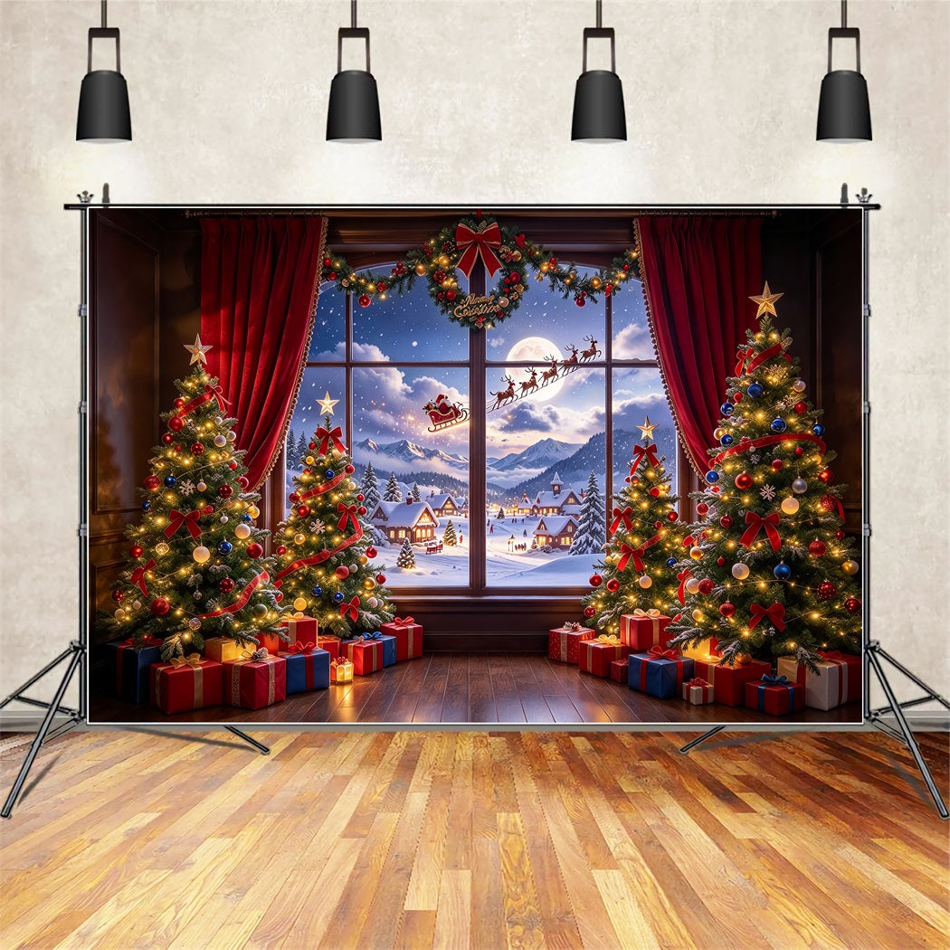 Weihnachtlicher Santa-Hintergrund Fensterblick Schlitten Schnee ZTT610-33