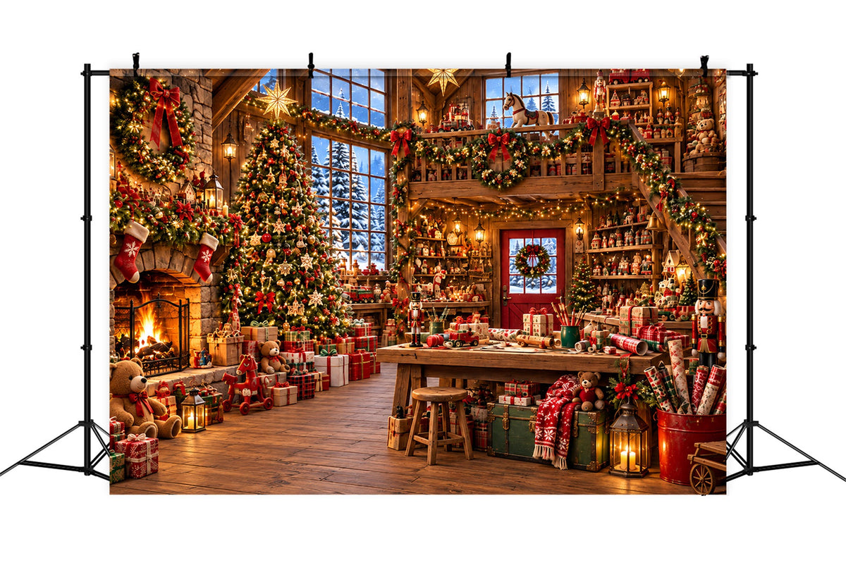 Weihnachtlicher Werkstatt-Hintergrund Rustikale Spielzeugwerkstatt Im Holzhaus ZTT610-39