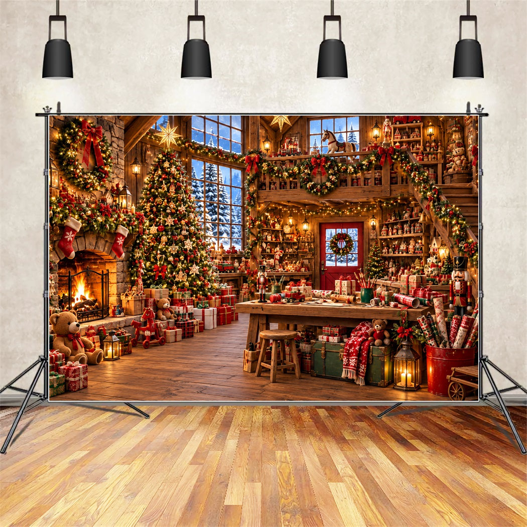 Weihnachtlicher Werkstatt-Hintergrund Rustikale Spielzeugwerkstatt Im Holzhaus ZTT610-39