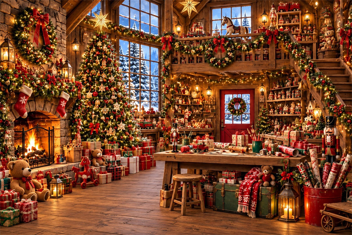 Weihnachtlicher Werkstatt-Hintergrund Rustikale Spielzeugwerkstatt Im Holzhaus ZTT610-39