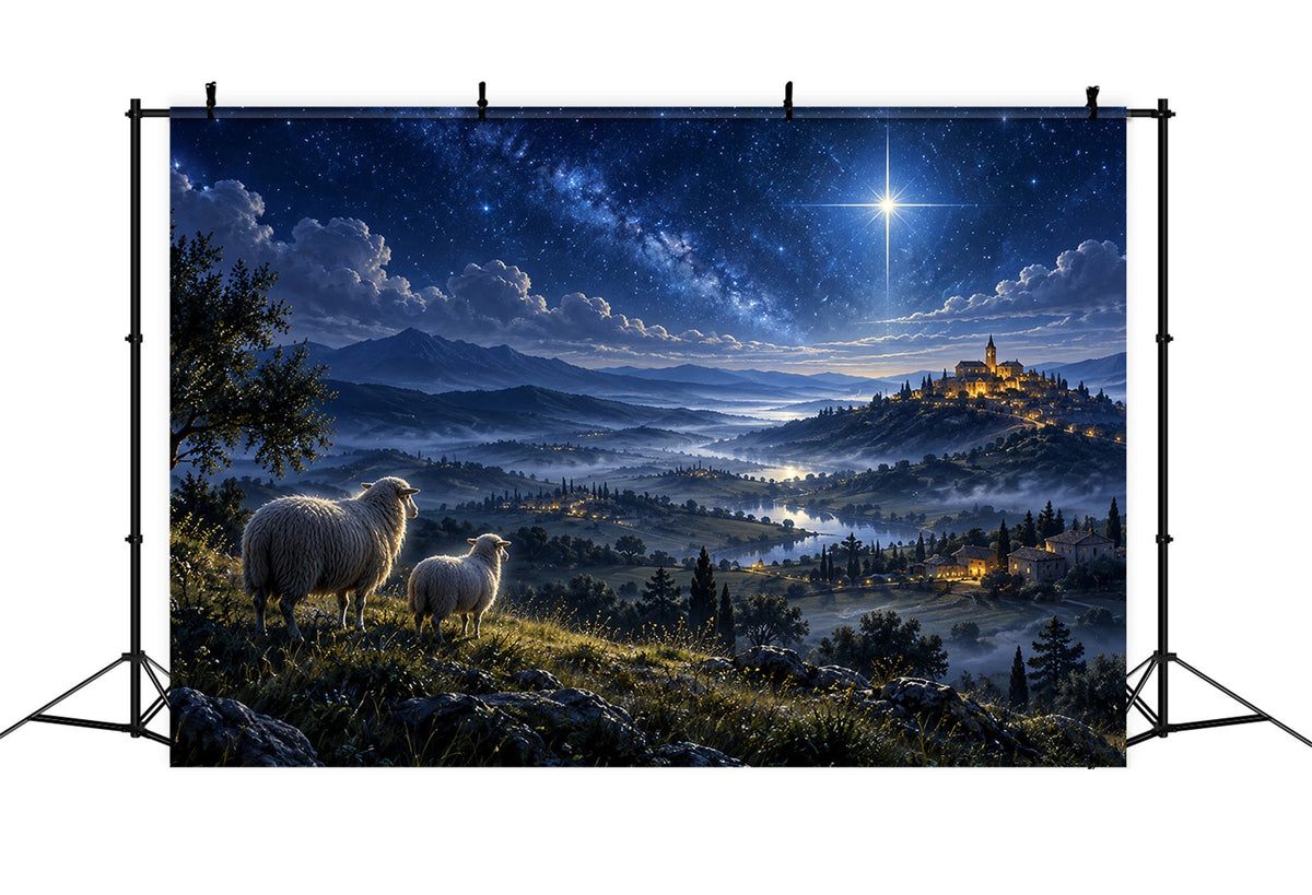 Krippenszene-Hintergrund Sternenklare Bethlehem-Hügel Schafe ZTT610-45