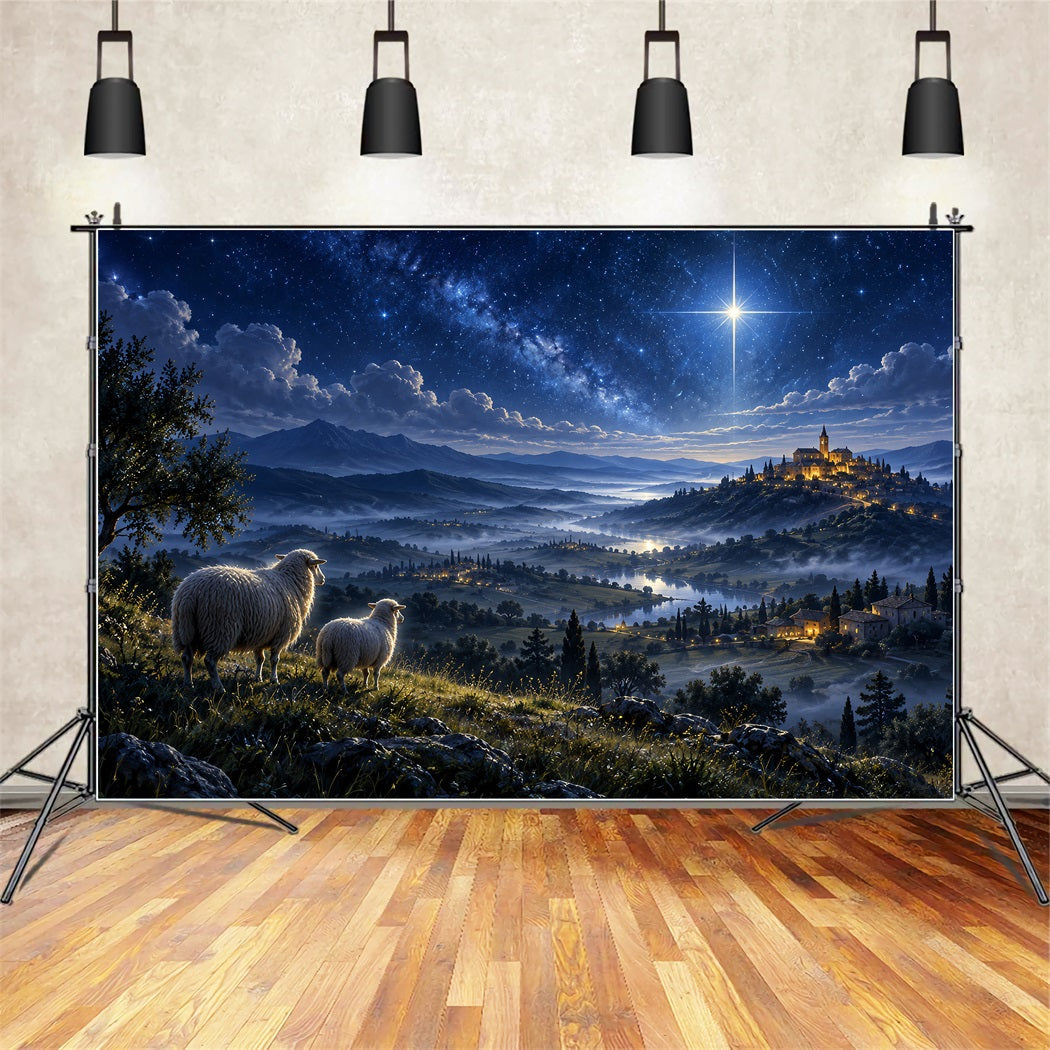 Krippenszene-Hintergrund Sternenklare Bethlehem-Hügel Schafe ZTT610-45