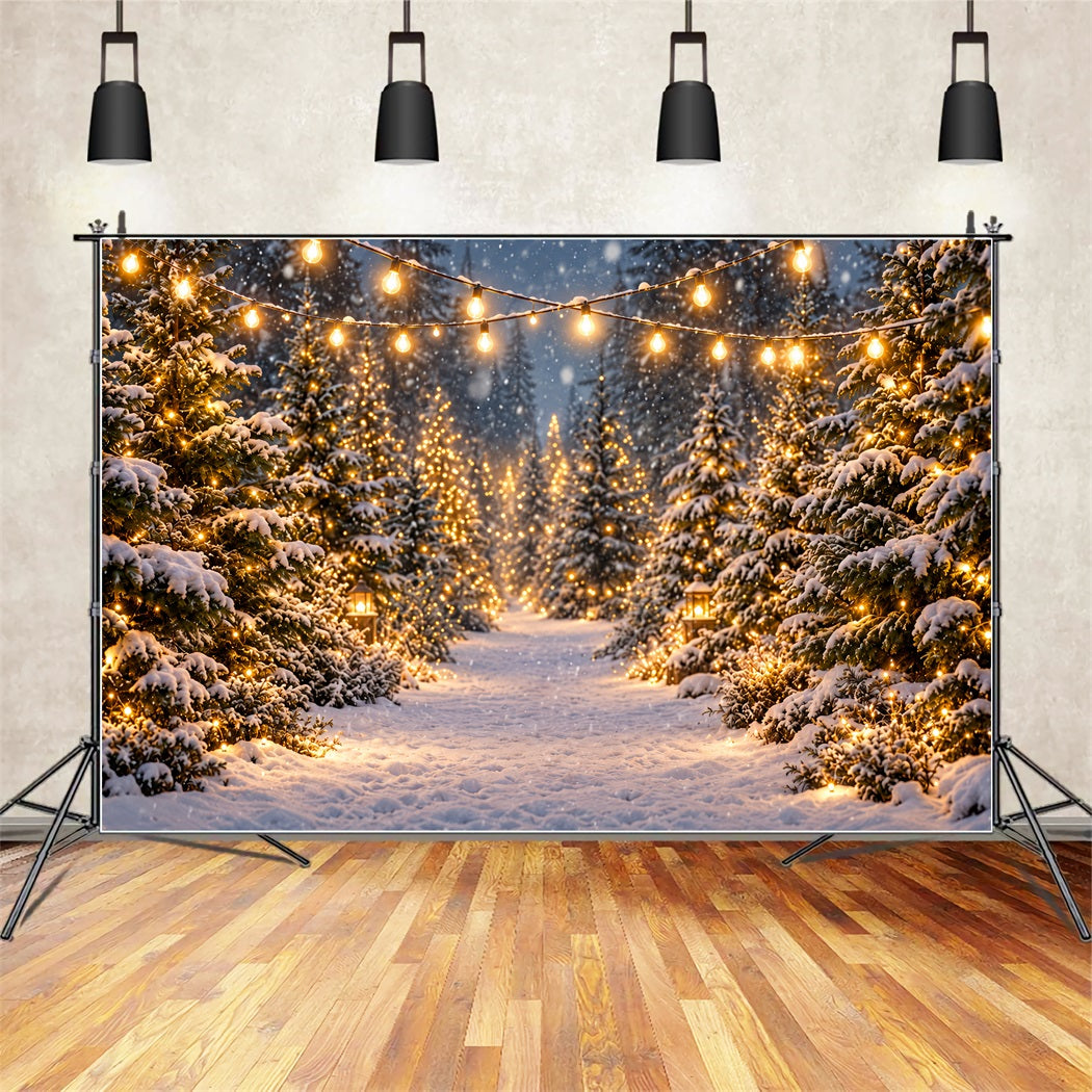 Weihnachtsbaumfarm-Hintergrund Leuchtender Verschneiter Waldweg ZTT610-46