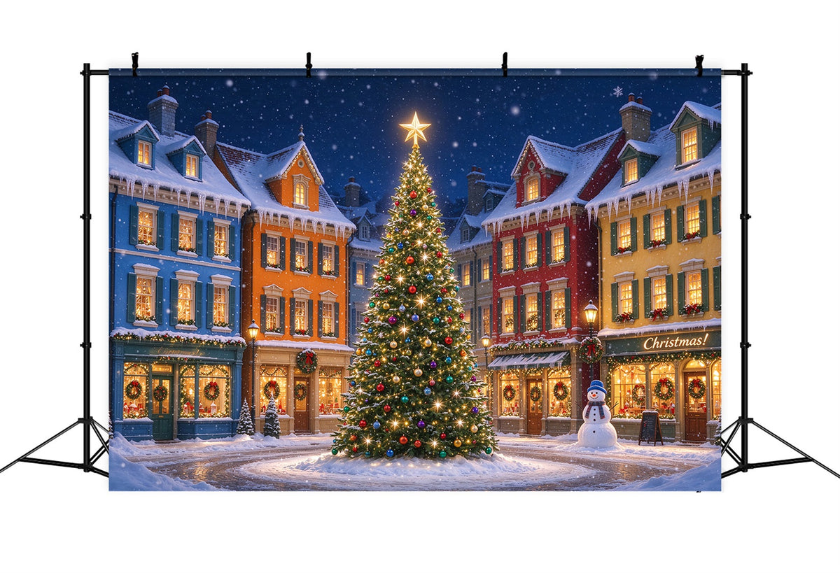 Weihnachtlicher Dorfhintergrund Bunte Verschneite Häuser Weihnachtsbaum ZTT610-47