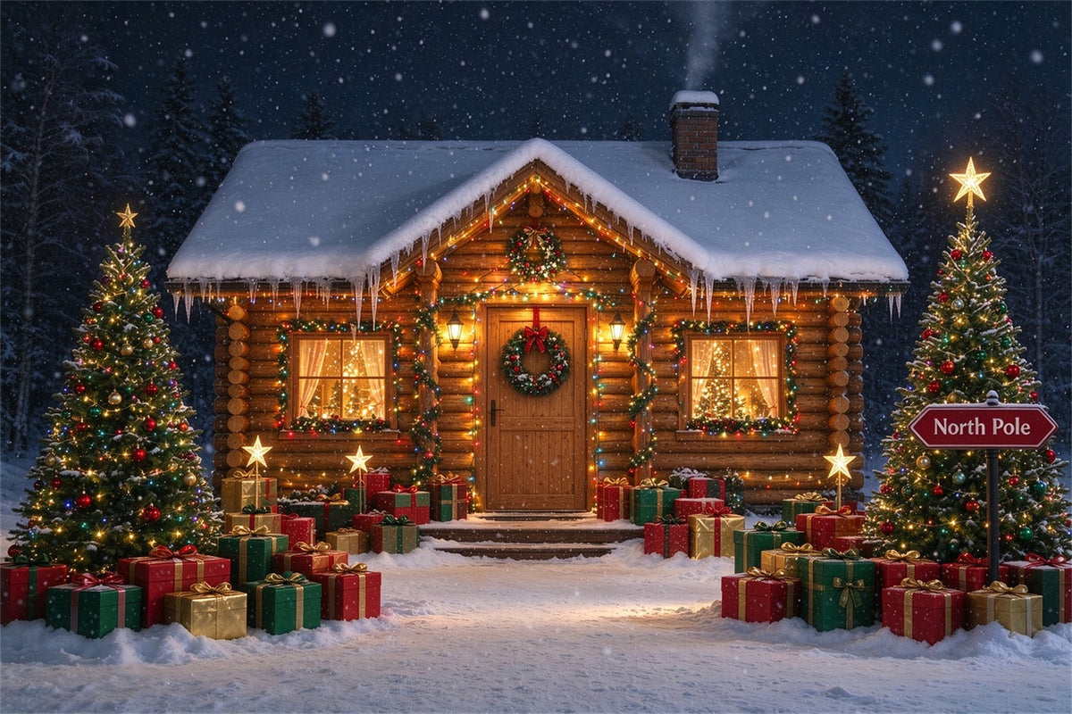 Nordpol-Fotohintergrund Verschneite Rustikale Winterhütte ZTT610-6