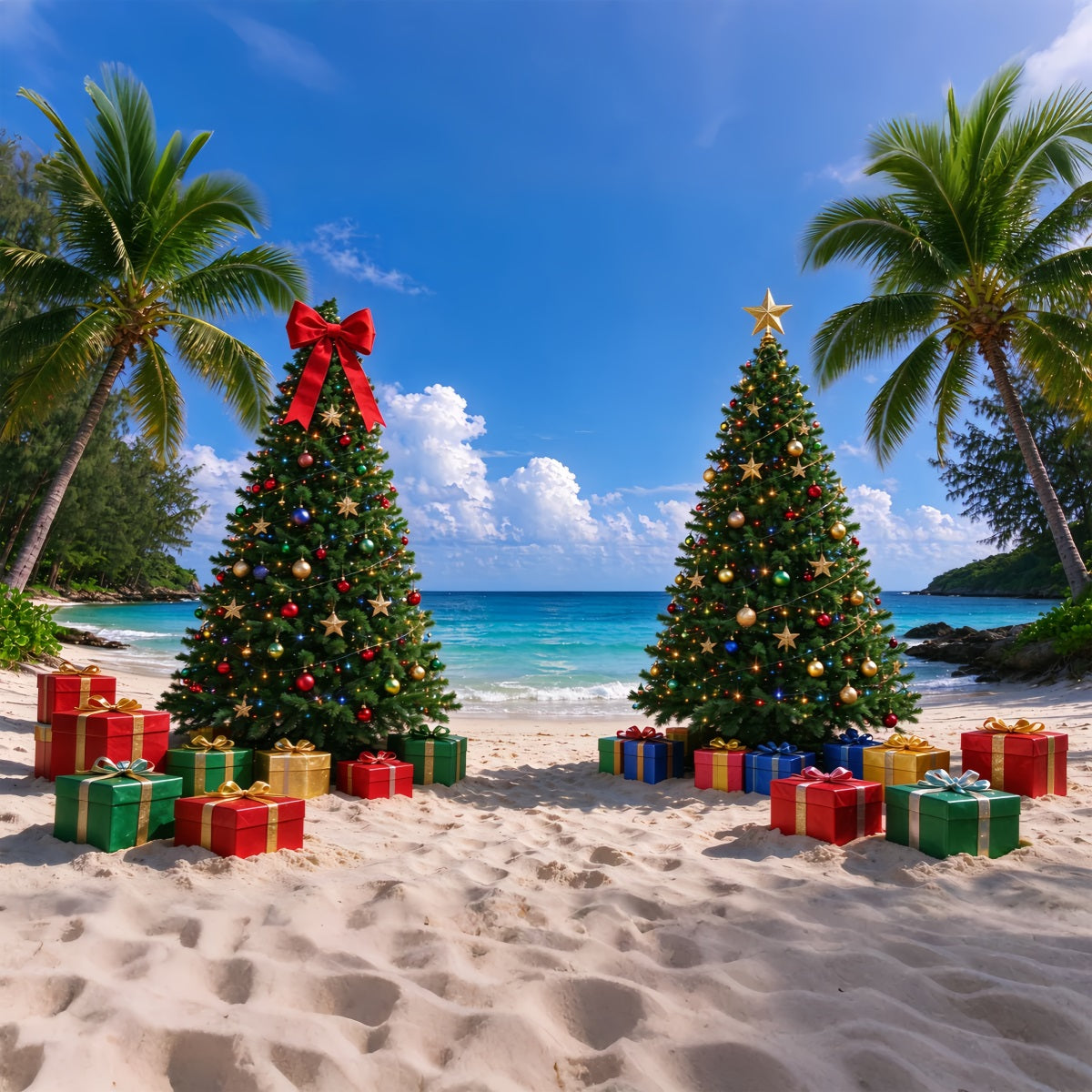 Tropischer Weihnachtshintergrund Festlicher Strand Geschmückte Bäume ZTT610-7
