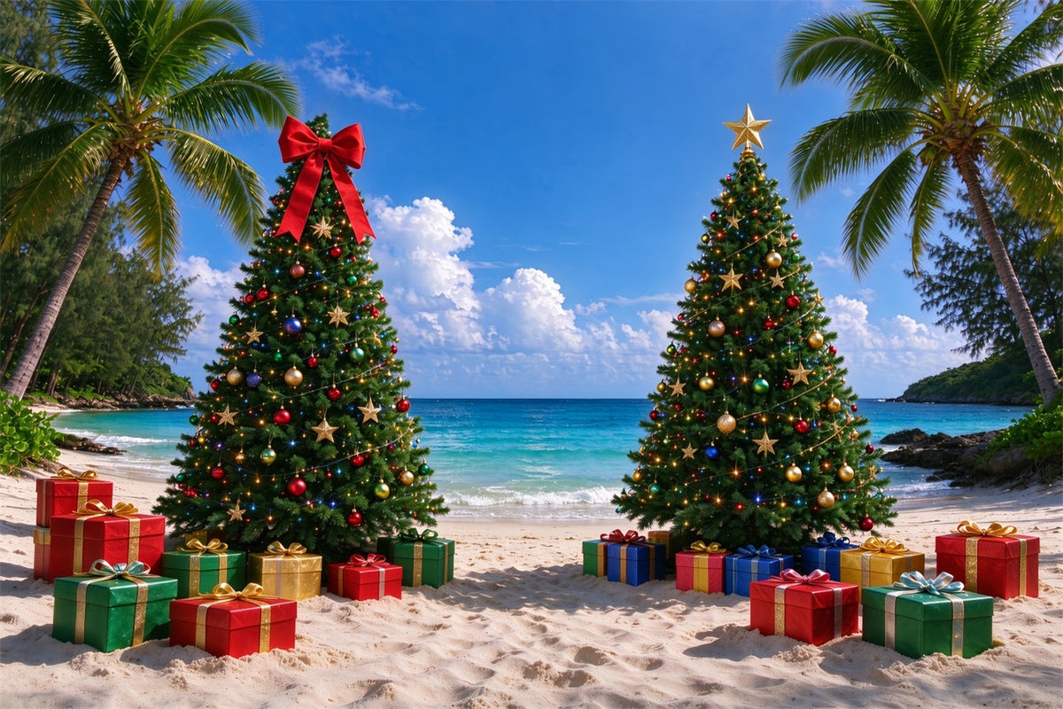 Tropischer Weihnachtshintergrund Festlicher Strand Geschmückte Bäume ZTT610-7