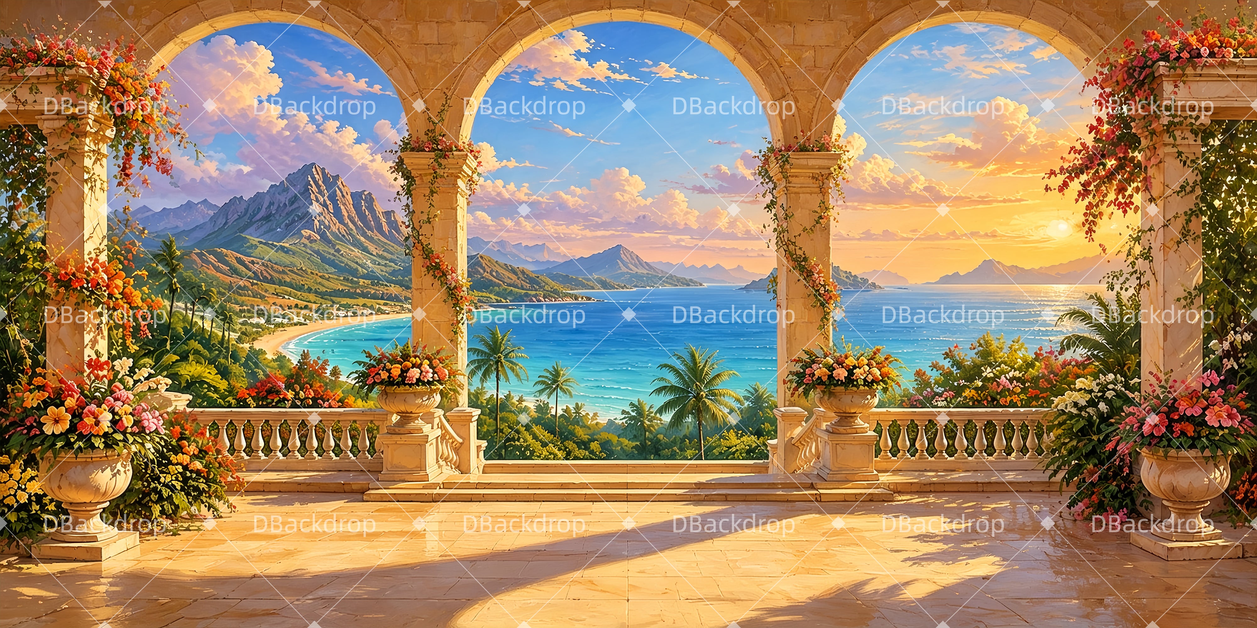 Sonnenbeleuchtete Terrasse Bühnenbild für Theateraufführungen ZTT65-T77