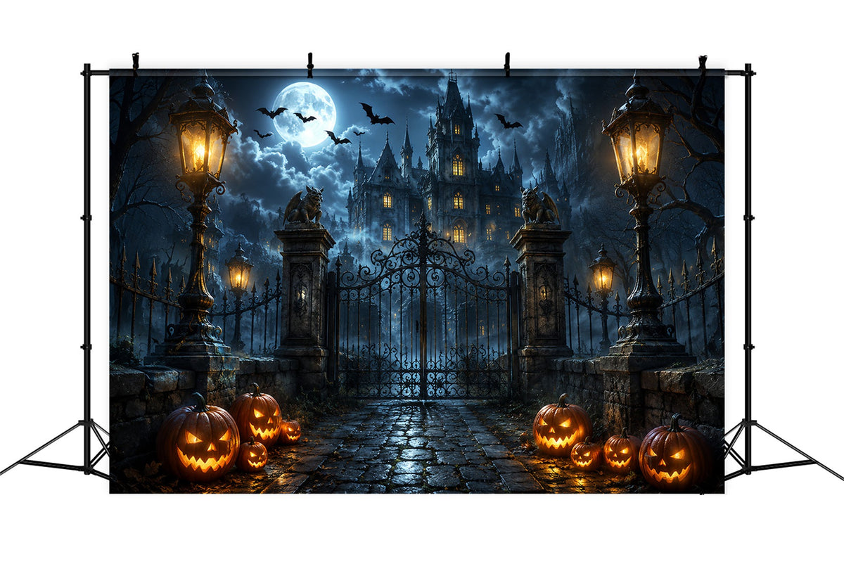 Halloween-FotohintergrundGotische Burg Kürbistor Gruseliger Halloween-Hintergrund ZTT67-12